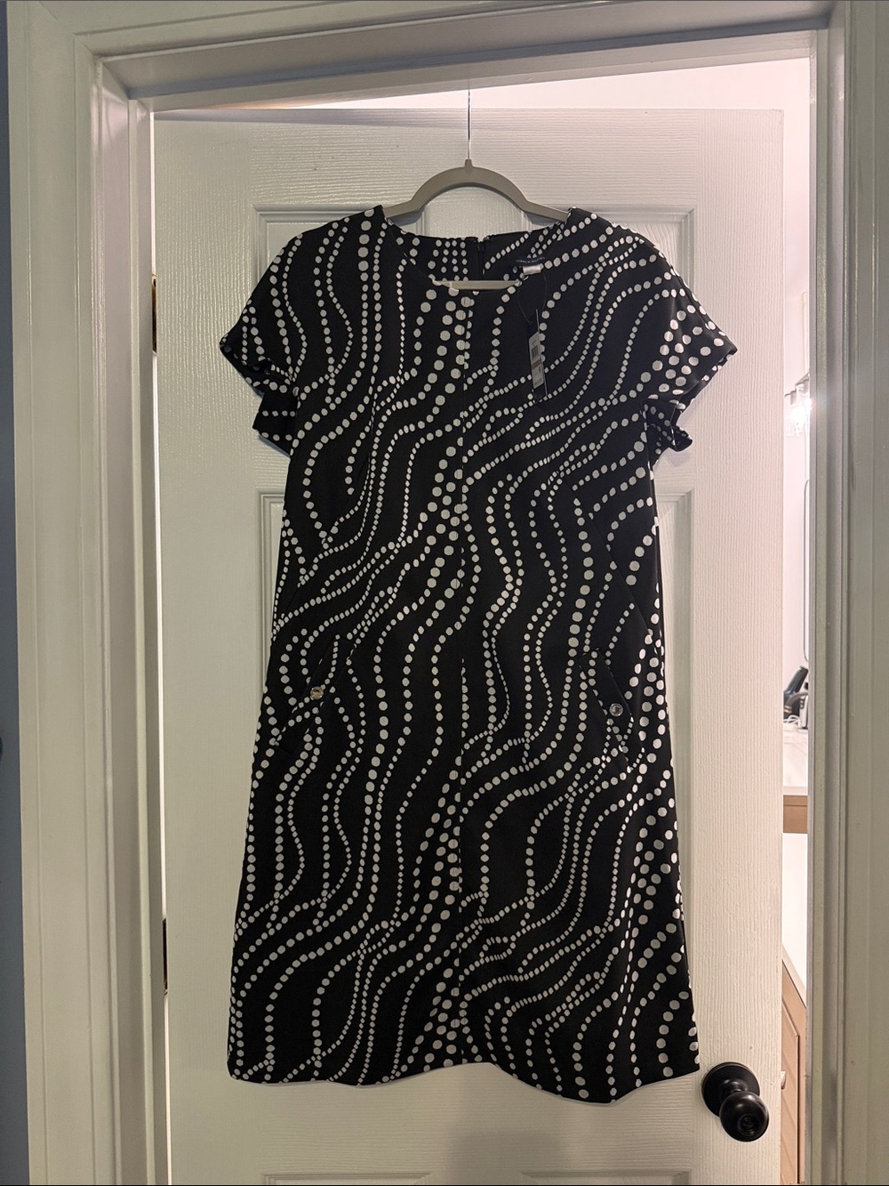 Tommy Hilfiger Black and White Wave Dot Shift Midi Dress